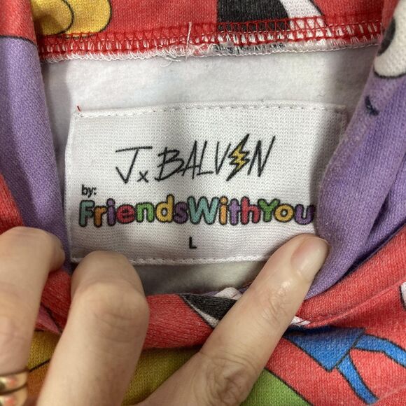 J Balvin FriendsWithYou Hoodie Mens Large Red All Over Graphic Pullover - Picture 10 of 14